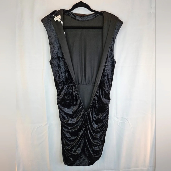 Ronny Kobo Adele Black Crushed Velvet High Neck Cinced Side Cocktail Dress - Picture 6 of 13